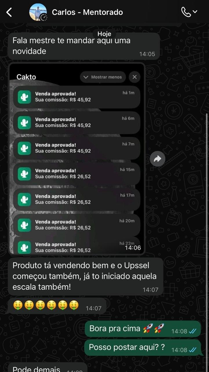 Depoimento de aluno — vendas aprovadas em sequência