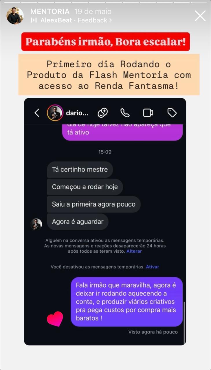 Depoimento de aluno — primeiro dia rodando o produto